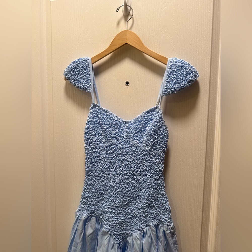 S/W/F :CAP SLEEVE MOTTLED MAXI DRESS | SKY BLUE | SUSTAINABLE COTTON size S NWT - Picture 6 of 8